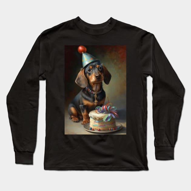 Daschund Dog Birthday Party Card Long Sleeve T-Shirt by candiscamera